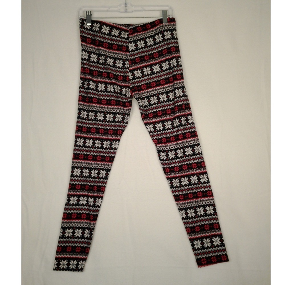 flirtitude active leggings fair isle snowflake print black red white size L - Picture 2 of 6